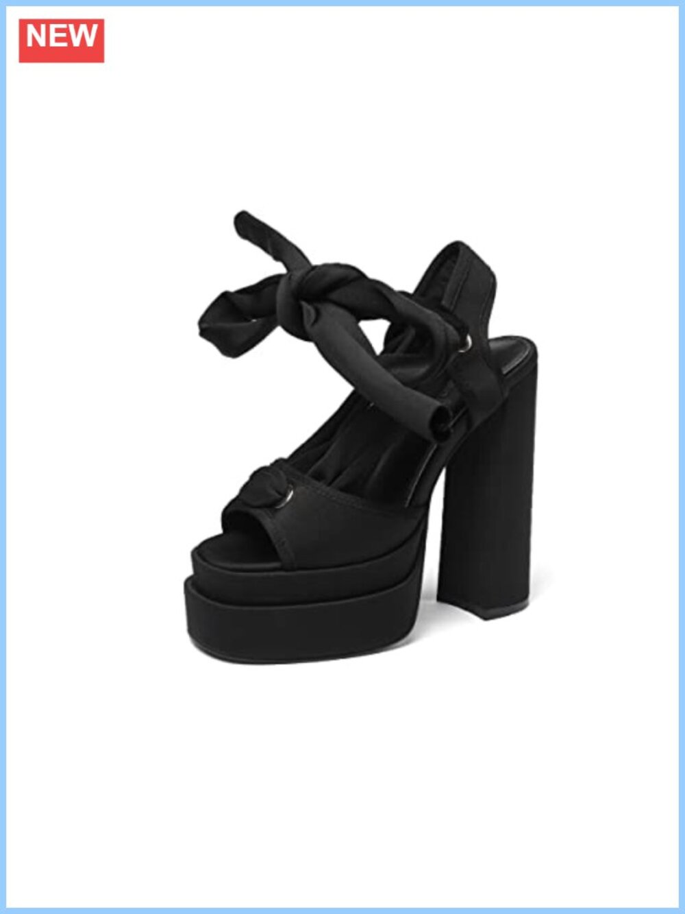 Lace Up Platform Heeled Sandals Square Toe Chunky Block High Heels Women 5.5